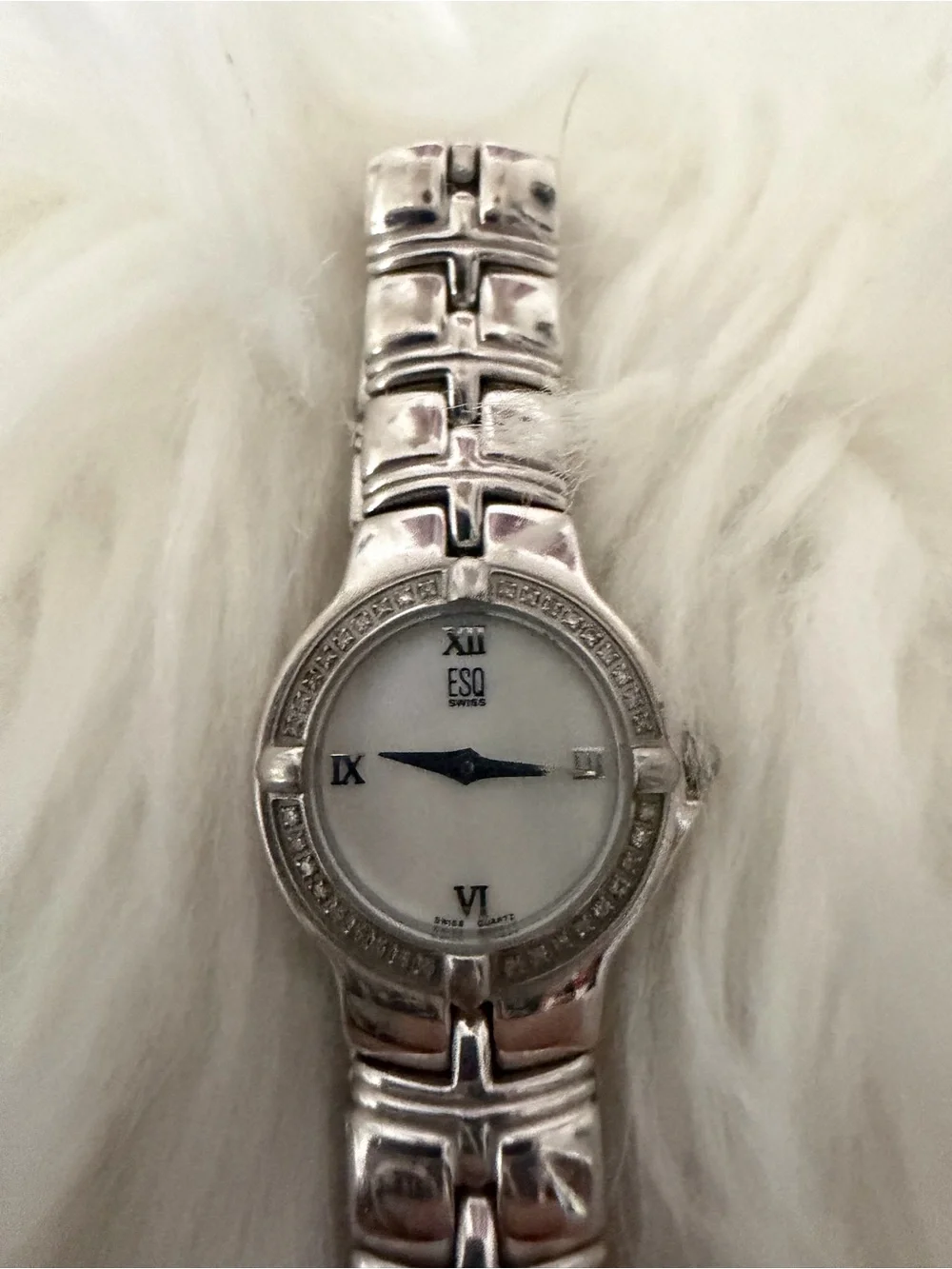 ESQ by Movado Silver Tone Women's Bracelet Watch with diamonds mother of pearl